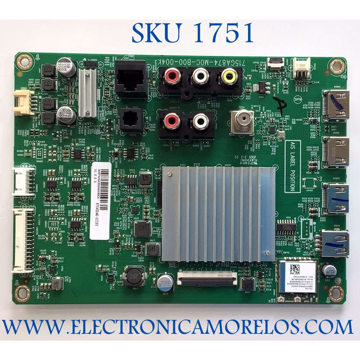 MAIN PARA TV VIZIO / NUMERO DE PARTE 905TXKSA55000100CK / 715GA874-M0C-B00-004K / 87045046-02193 / PANEL TPT550U1-QVN05.U REV:S57B1AR / MODELO V555-H1 LTCDZHKW / V555-H1